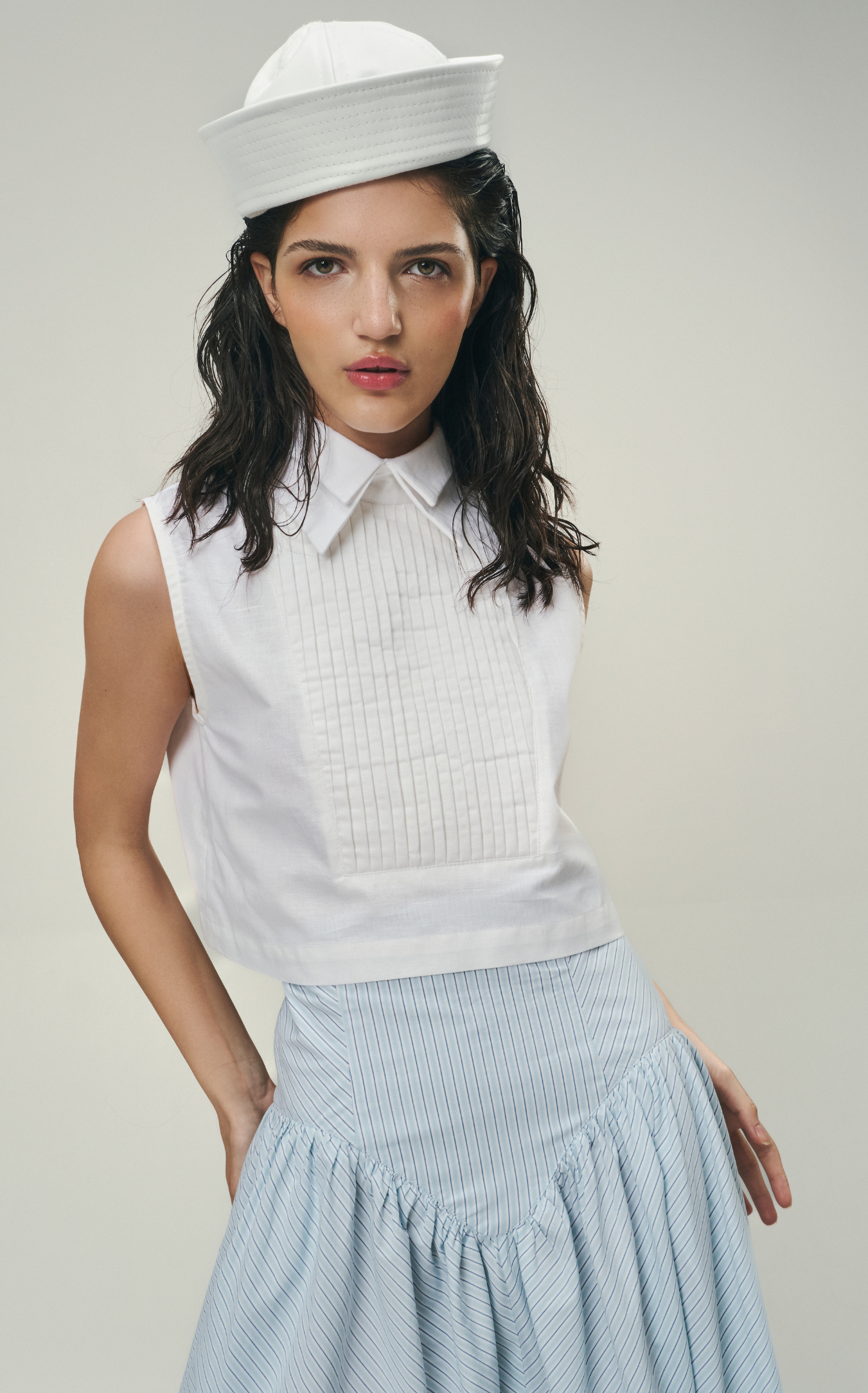 TUXEDO CROP-TOP IN LINEN IVORY