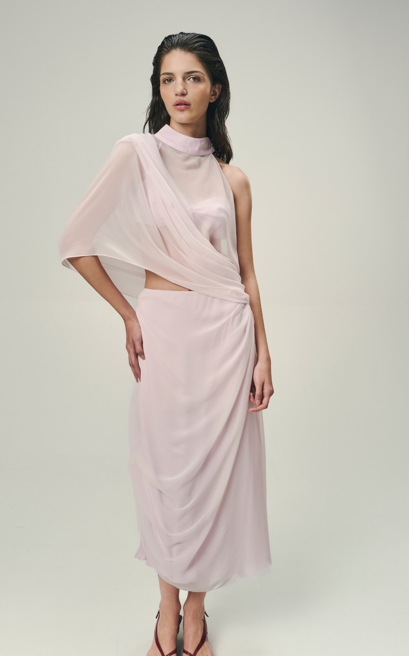 DRAPED FAN SKIRT IN ROSE