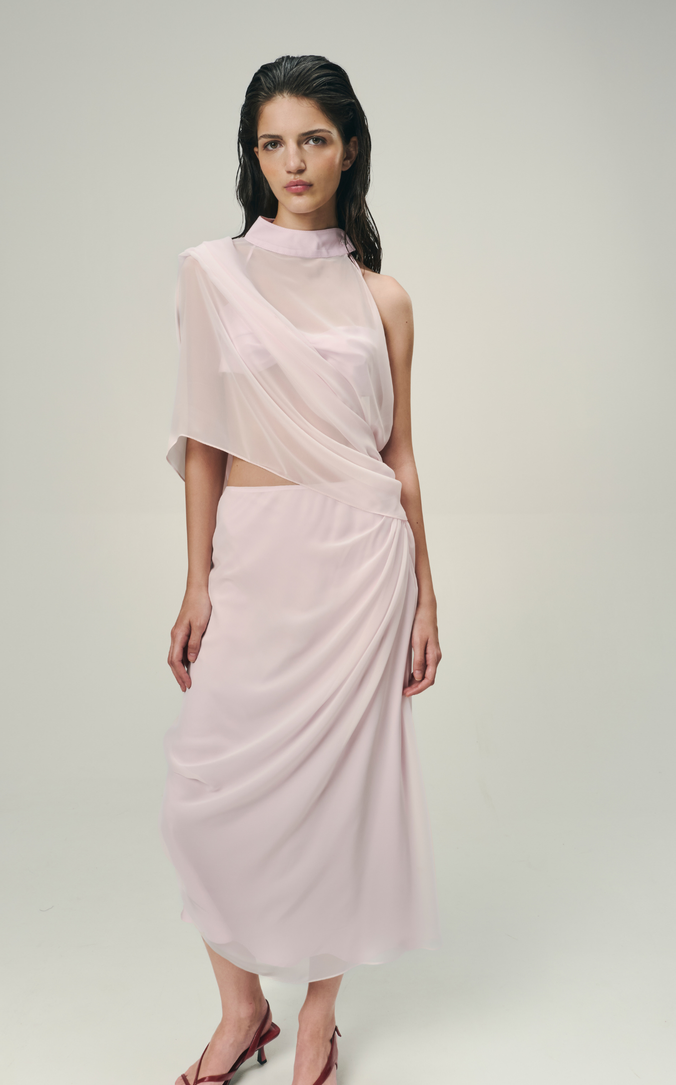 DRAPED FAN SKIRT IN ROSE