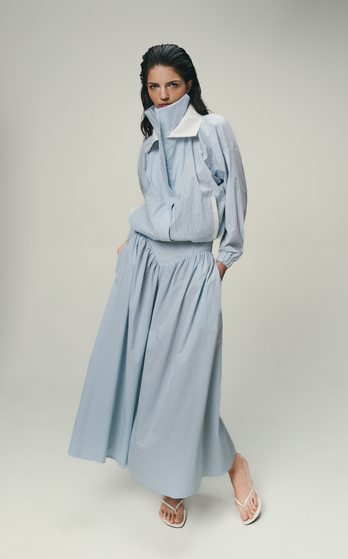 STRIPED CORSET SKIRT IN ICE BLUE