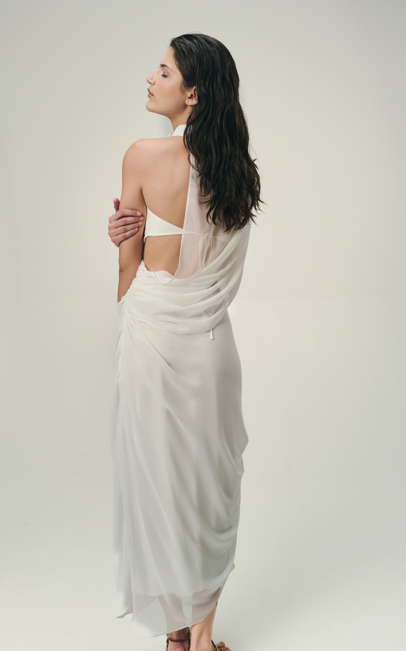 DRAPED FAN TOP WITH BUSTIER IN IVORY